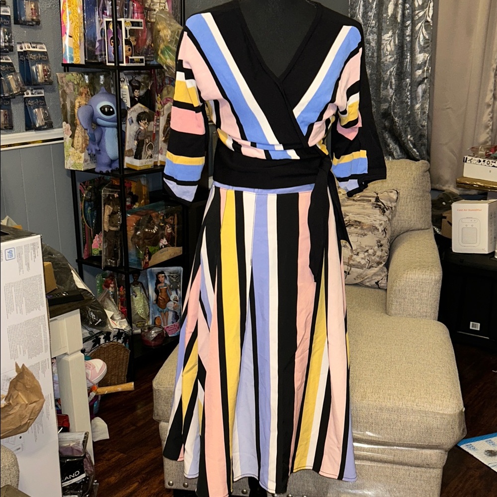 7Avenue New York & Company Striped Multicolor Shirt and Skirt